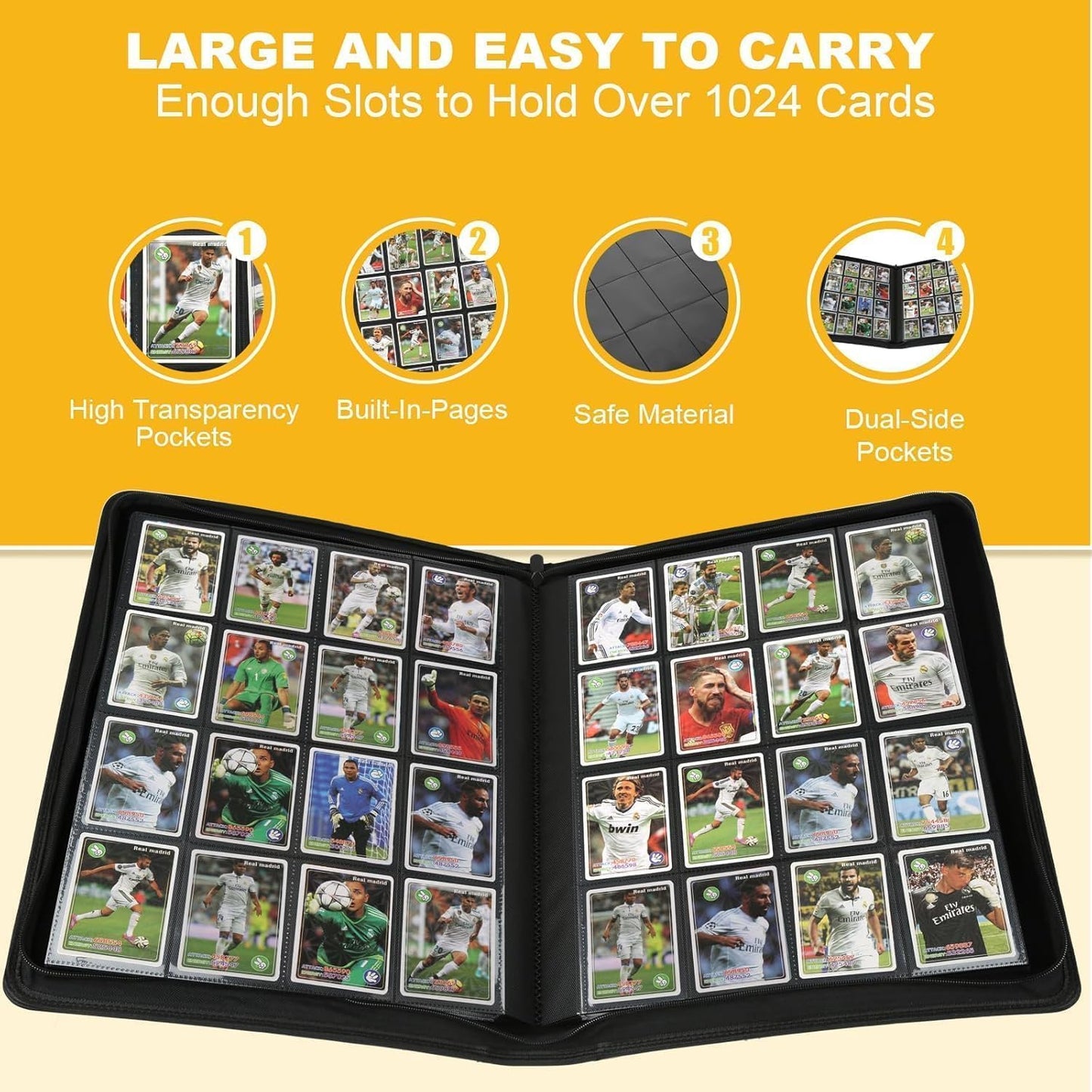 Premium Ringless Trading Card Binder - 1024 Capacity, 16 Side-Loading Pockets per Page, Archival Quality Protection & Anti-Slip Spine for TCG, MTG, Sports Cards (Red)