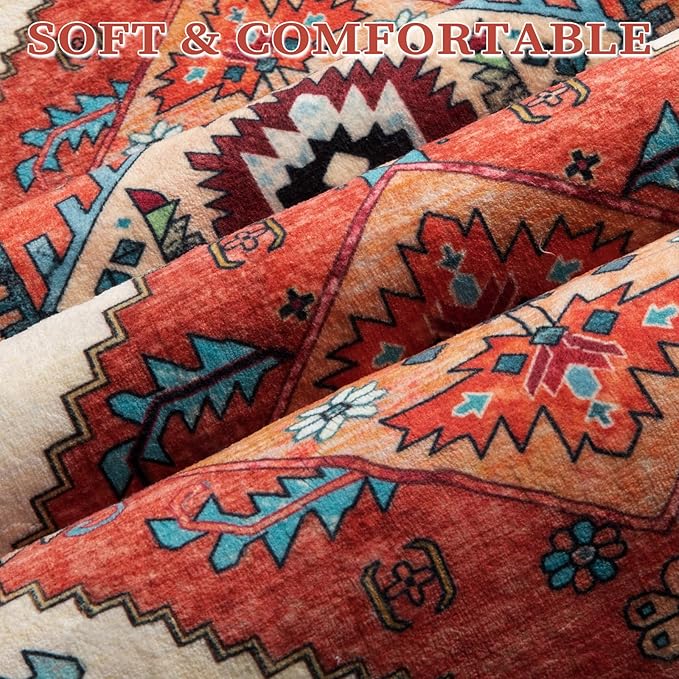 SERISSA Boho Area Rug 5x7 Orange, Washable Large Rugs - Image 4