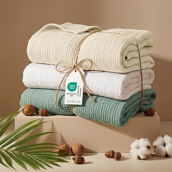 Bedsure 100% Cotton Muslin Blanket Queen Size - Image 5