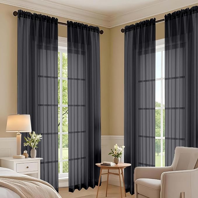 OVZME Black Sheer Curtains 84 Inches Long 2 Panels Set, Light Filtering Sheer - Image 7