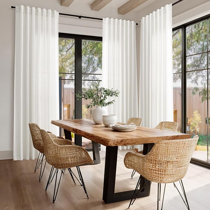 Nanspring Extra Long Beige White Curtains 108 Inch Length 2 Panels Set - Image 7