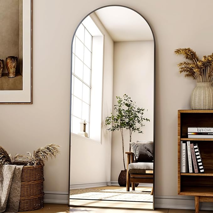 26''x 71'' Arched Full Length Mirror Floor Mirrors with Aluminum Alloy Frame Free-Standing Wall Mounted Floor Mirrors or Large Dressing Mirror, Black Mirror Full Length