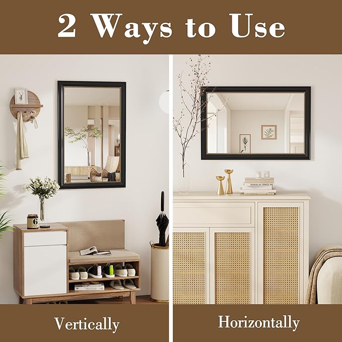 Axeman 32x48 Rectangular Wall Mirror, Decorative Bathroom Mirror, Traditional Vintage Wall Mounted Mirror with Beaded Frame for Accent Living Room Vanity Bedroom Entryway, Black