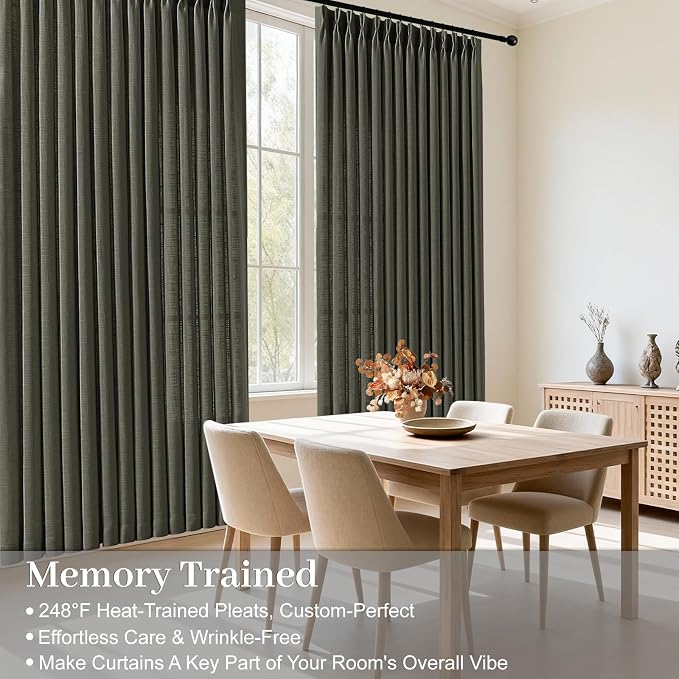96 Inch Linen Curtains for Living Room, Pinch Pleated Semi Sheer Curtain Rustic - Image 4