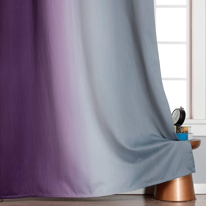 Purple and Grey Blackout Curtains 84 Inches Long, Ombre and Wavy Line Pattern - Image 6