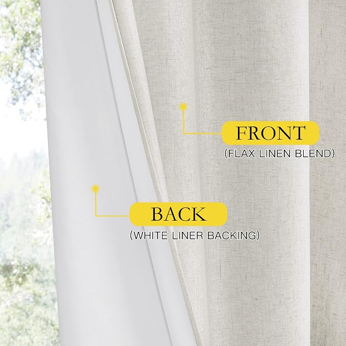 NICETOWN Extra Long Linen 100% Blackout Curtains 108 inches Length 2 Panels Set - Image 5