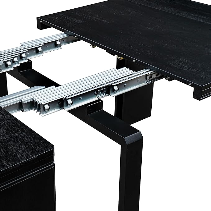 X07SI-BC6-48 - 10-Pc Dining Room Set a Rectangular Kitchen Table with a coffee Table and wooden Bench & 7 coffee Fabric Dining Chairs, 39x120 Inch, Wire Brushed Black