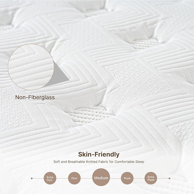 Queen Size Mattress, 12 Inch 5-Zone Pocket Spring Hybrid Mattress with Gel Memory Foam for Pressure Relief & Peaceful Sleep, Medium Firm, Mattress in a Box