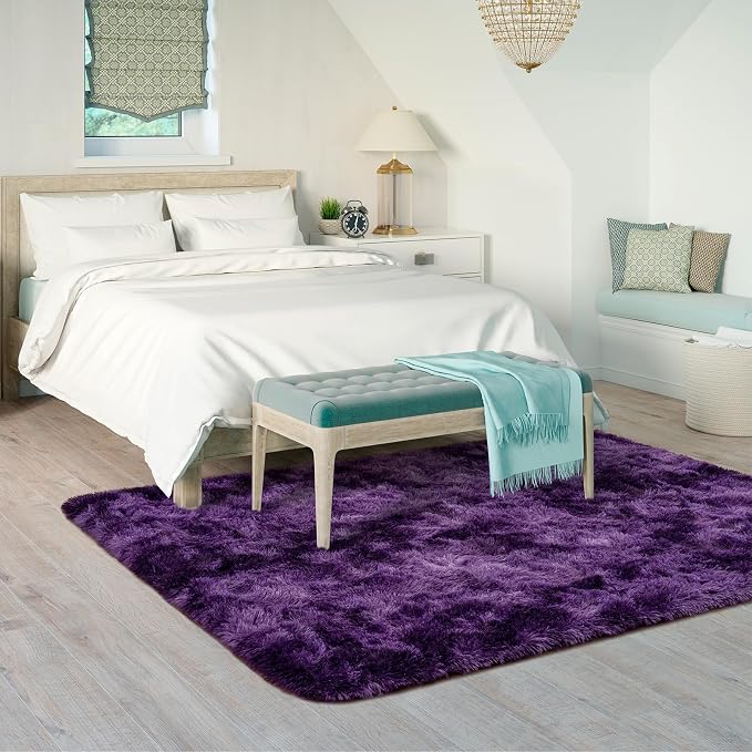 Goideal Fluffy Rug for Bedroom Living Room, 6x9 Purple Area Rugs, Faux Fur Shag - Image 3