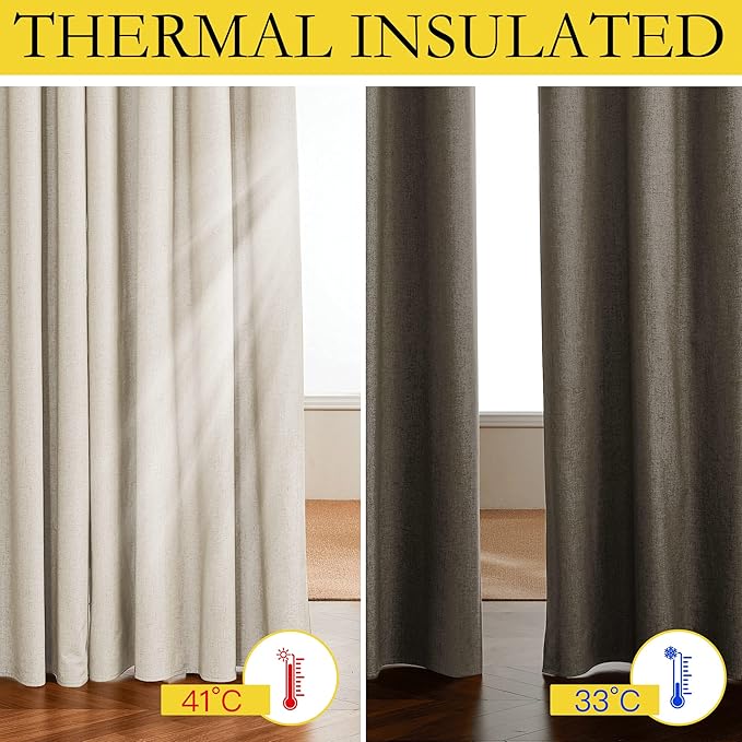 NICETOWN 100% Blackout Linen Texture Curtains 72 inches Long, 2 Panels - Image 3