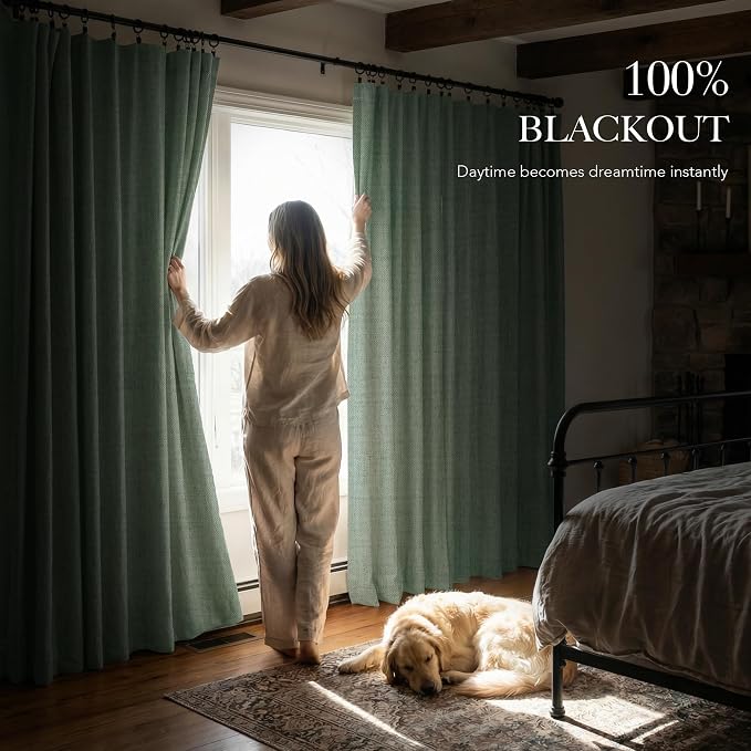 RYB HOME Sage Green 100% Blackout Curtains 84 inches Long, Thermal Insulated - Image 3