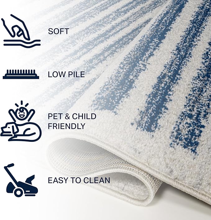 JONATHAN Y Khalil Modern Berber Stripe Cream/Navy Runner Rug, 2x8, Contemporary, Bohemian, Easy-Cleaning for Living Room, Bedroom, Kitchen, Pet Friendly, Non-Shedding (MOH207E-28)