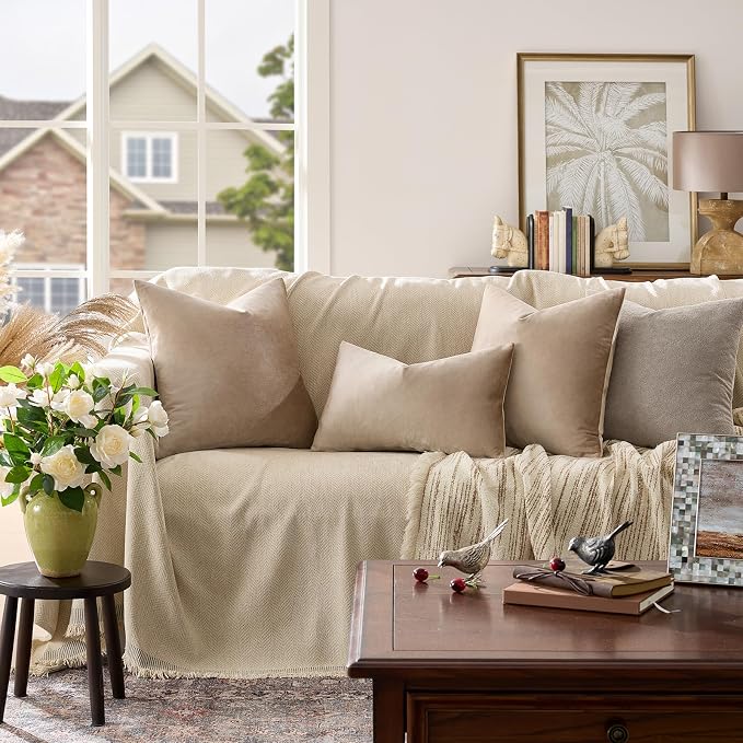 GIGIZAZA Decorative Throw Pillow Covers 26x26, Velvet Sofa Boho Cushion Pillows - Image 2