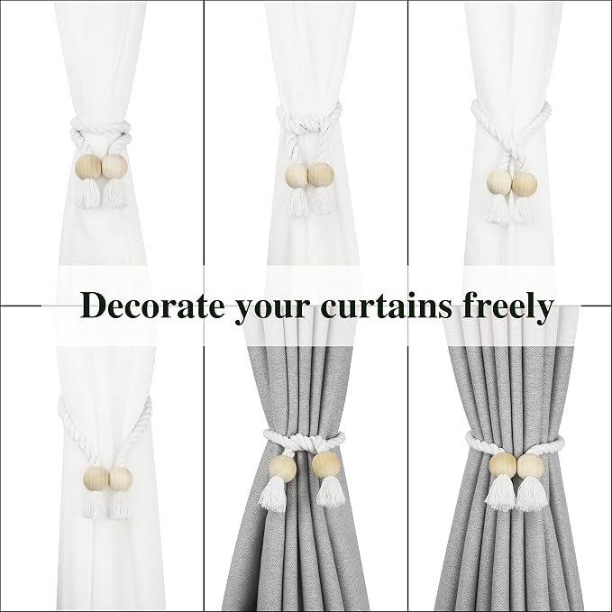 6 Pack Magnetic Curtain Tiebacks Cotton Hand Woven Tie Back Decorative Rope - Image 5