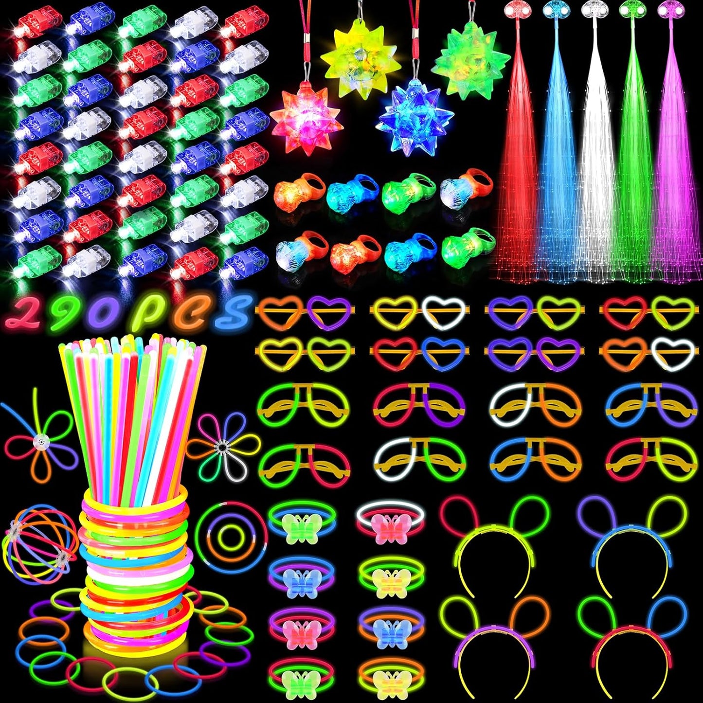 Glow in the Dark Party Supplies for Kids Adults, Light Up Party Favors with 57 LED Light Up Toys, 100 Glow Sticks Bulk DIY Glow Necklaces Glasses Bracelets Headband, Neon Party Supplies & Decorations