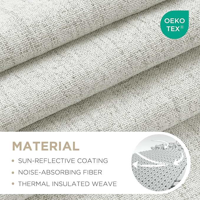 Joydeco 100% Blackout Curtains for Bedroom - Natural Linen Curtains 100" W x 84" L, Thermal Insulated 1 Panels White Light Blocking Drapes, Rod Pocket & Back Tabs, Darkening Privacy for Living Room