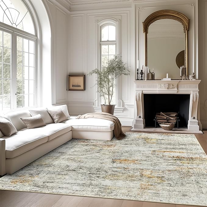 5x7 Area Rugs Gray Rust Low Pile Indoor Washable Trendy Faded Style Rugs - Image 2