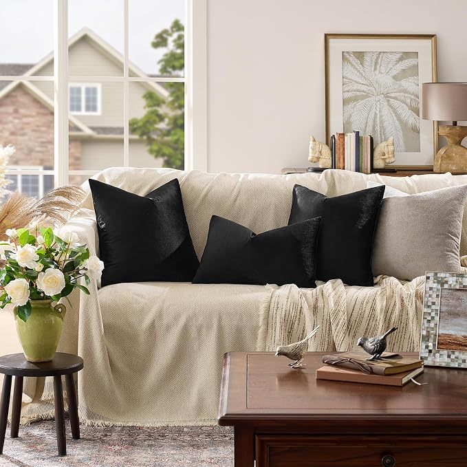 GIGIZAZA Black Velvet Pillow Covers 18x18, Decorative Square Throw Pillows - Image 2