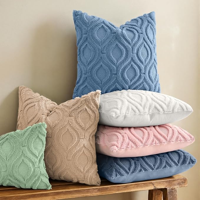 decorUhome Throw Pillow Covers 26x26 Inch Set of 2, Soft Plush Faux Wool Dusty - Image 2