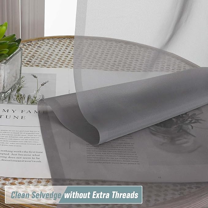 Grey Sheer Curtains for Window 96 Inches Long 2 Panels, Light Filtering Voile - Image 2
