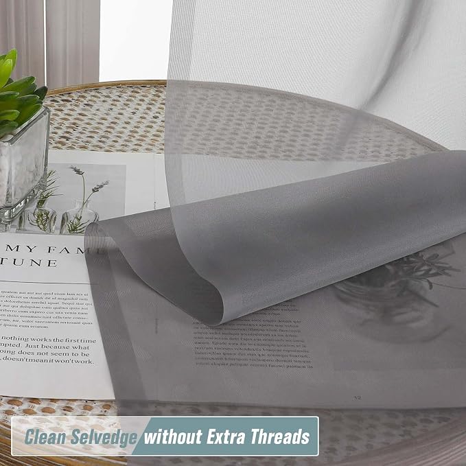Grey Sheer Curtains 84 Inches Long 2 Panels, Elegant Airy Transparent Light - Image 2