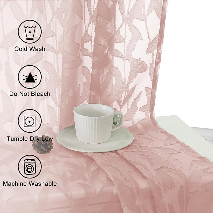 Lecloud Leia 2 Panels Blush Pink Sheer Curtains 96 Inch Length 2 Panels - Image 8
