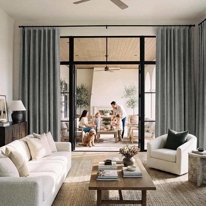 RYB HOME Grey 100% Blackout Linen Curtains 78 inch Long, Thermal Insulated & - Image 6