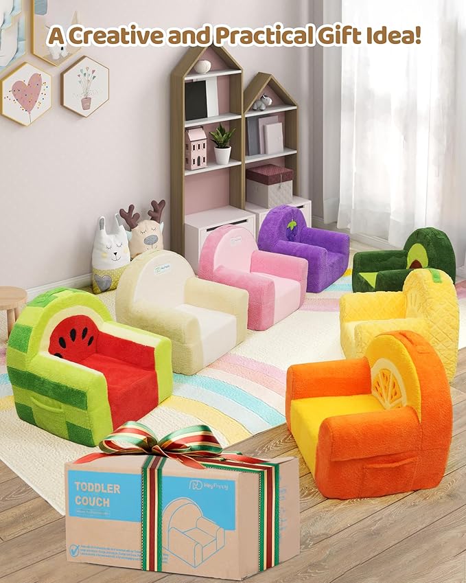 Toddler Chair, Comfy Foam Kids Couch with Soft Velvet Cover, Toddler Couch with Cute Pineapple Design for Gaming and Studying, Kids Sofa for Boys and Girls