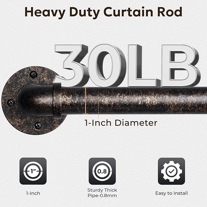 Zeerobee Curtain Rods for Windows 66 to 120, 1 Inch Industrial Wrap Around - Image 4