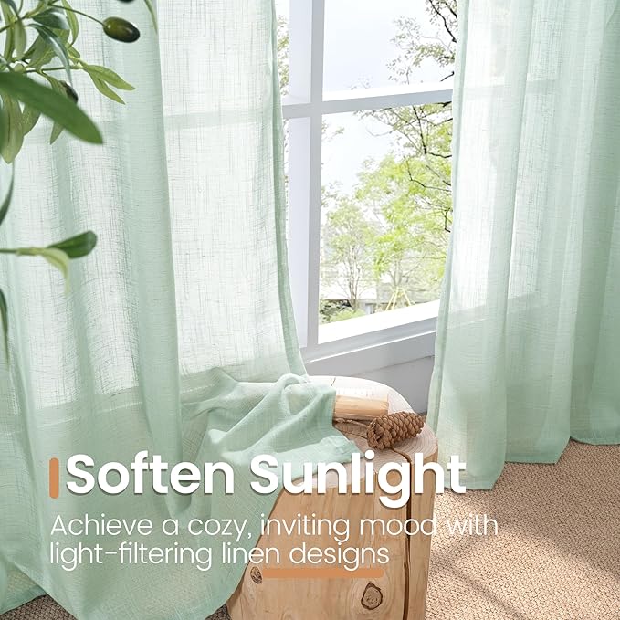 BGment Sage Green Linen Curtains 36 Inch Length - Image 5