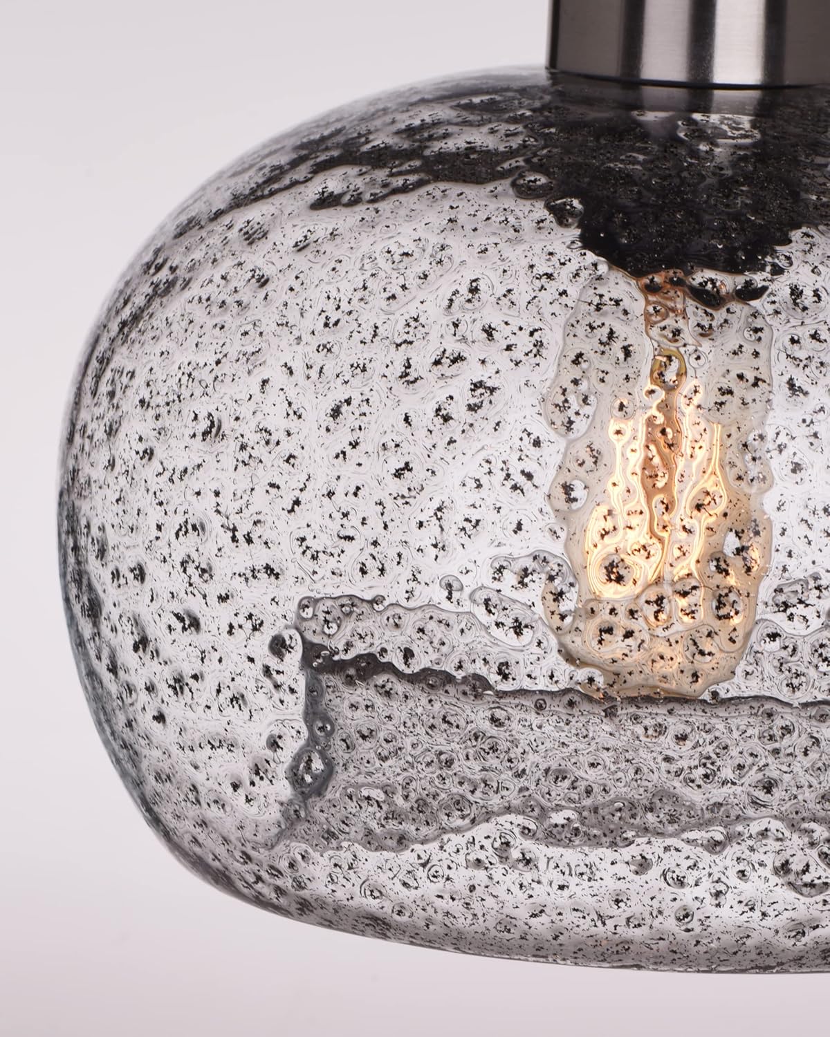 CASAMOTION Pendant Lighting Handblown Glass Drop Ceiling Lights, Modern Rustic Hanging Light Clear Seeded Glass with Black Sand Powder, Brushed Nickel Finish 8.7 Inch Diameter