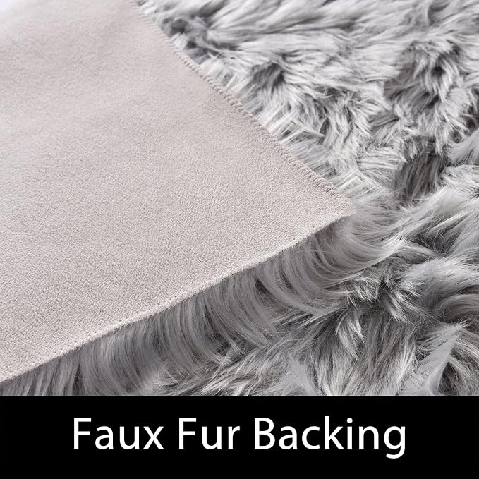 Latepis 8 x 10 Area Rugs for Living Room Grey Faux Fur Rug for Bedroom Fuzzy - Image 4