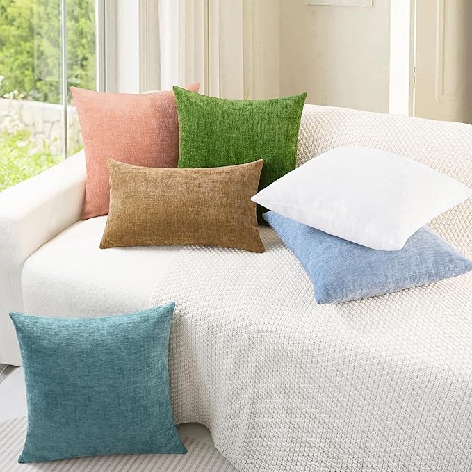 CaliTime Throw Pillow Covers Decorative 12 X 20 Inches Pack of 2 Cozy Chenille Cushion Cases for Couch Sofa Bed Living Room Home Dusty Pink