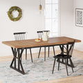 Tribesigns Farmhouse Dining Table for 6 People, 70.8-Inch Rectangular Wood Dining Table, Rustic Kitchen Table with Heavy Duty Metal Legs for Dining Room (Light Brown, 70.8 Inch)