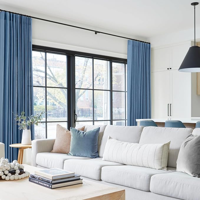 Denim Blue Curtains for Living Room Back Tab Modern Farmhouse Semi Sheer Blue - Image 6