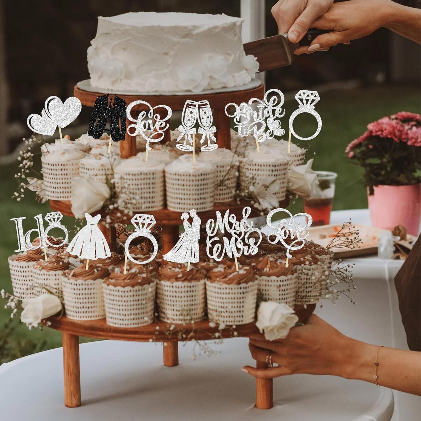 Gyufise 30Pcs Bride to Be Cupcake Toppers Glitter Diamond Ring I Do Love Cupcake Picks Miss to Mrs Bridal Shower Wedding Engagement Bachelorette Cake Decoration Silver