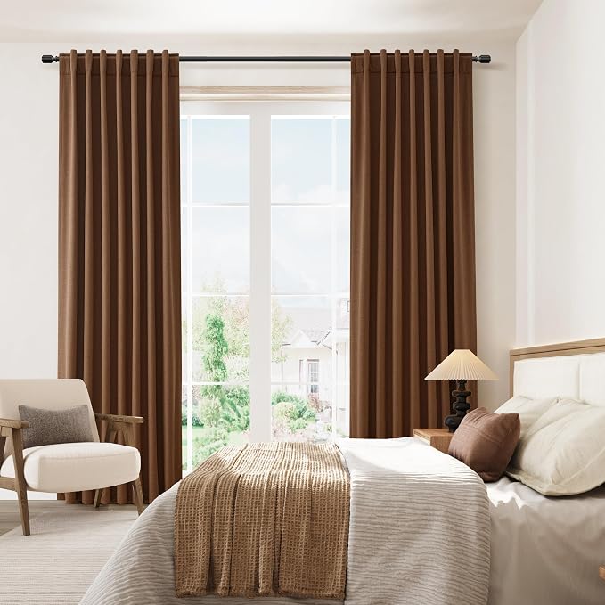 Guken Caramel Brown 100% Blackout Linen Curtains 72 Inch Length 2 Panels Set - Image 8