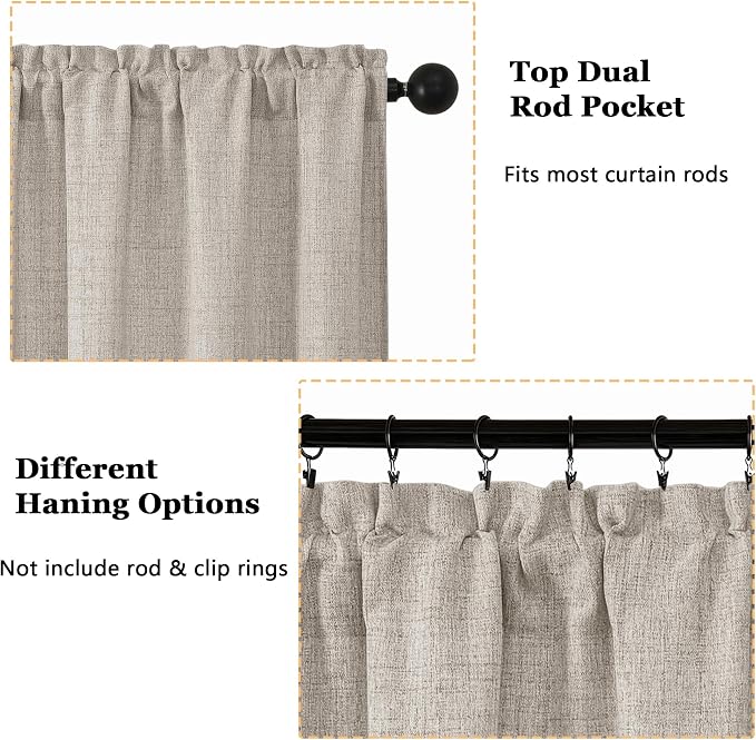 OWENIE Linen Valances for Windows 1 Pcs, Light Filtering Textured Farmhouse - Image 4