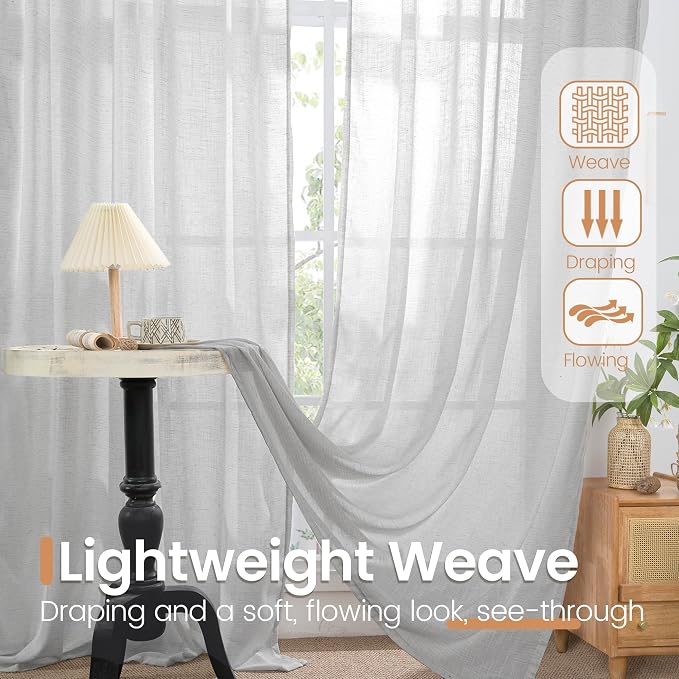 BGment Light Grey Linen Curtains 96 Inch Length - Image 4