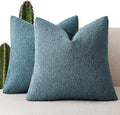 Foindtower Pack of 2, Decorative Textured Boucle Throw Pillow Covers Accent Solid Pillow Cases Soft Cozy Couch Cushion Case for Chair Sofa Bedroom Living Room Home Decor 16x16 Inch Misty Blue