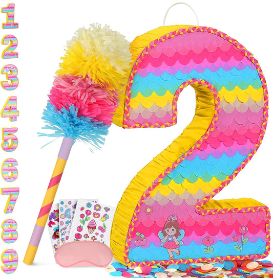 Number 2 Pinata for Birthday Party Decorations, Unicorn Mermaid Theme Pink Piñata Games Toy (2th)