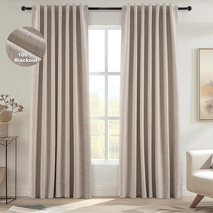 Topfinel Light Blocking Rustic 96 Inch Long Linen Curtains 2 Panel Set by Topfinel