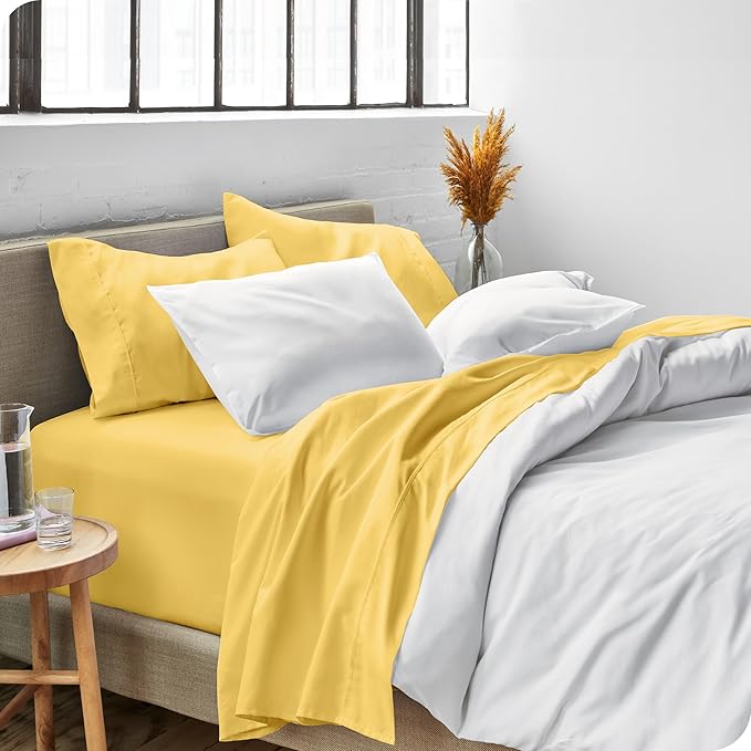Bare Home Queen Sheet Set - Luxury 1800 Ultra-Soft Microfiber Queen Bed Sheets - Double Brushed - Deep Pockets - Easy Fit - 4 Piece Set - Bedding Sheets & Pillowcases (Queen, Lemon Drop)