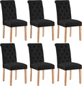Yaheetech Dining Chairs Set of 6 Fabric Upholstered Dining Room Chairs with Button Tufted High Back and Solid Wood Legs for Kitchen/Living Room/Restaurant, Modern Style, Black