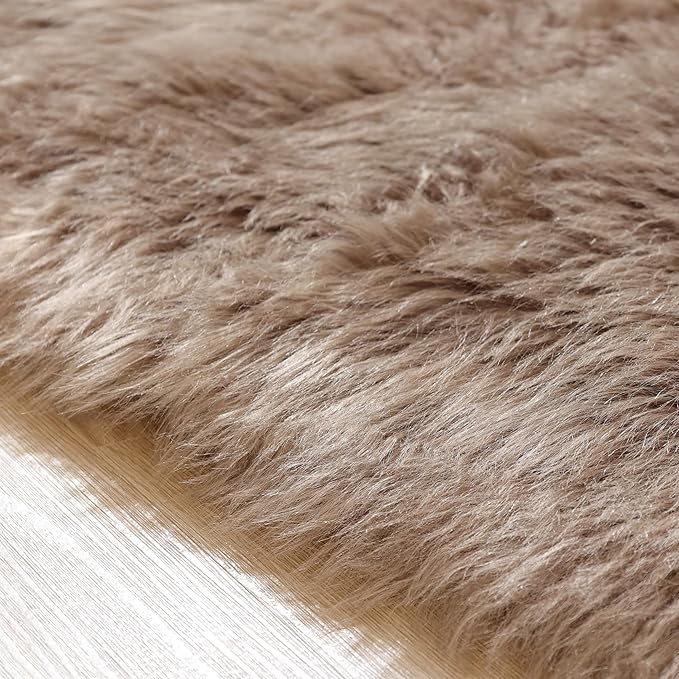 ORINOVA Faux Sheepskin Beige 3x5 Fluffy Fur Washable Area Rugs - Image 9