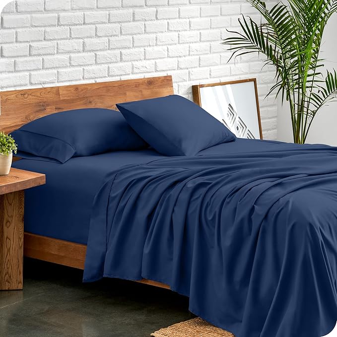 Bare Home Twin Sheet Set - 1800 Ultra-Soft Microfiber Twin Bed Sheets - Double Brushed - Deep Pockets - Easy Fit - Extra Soft - 3 Piece Set - Bedding Sheets & Pillowcases (Twin, Dark Blue)