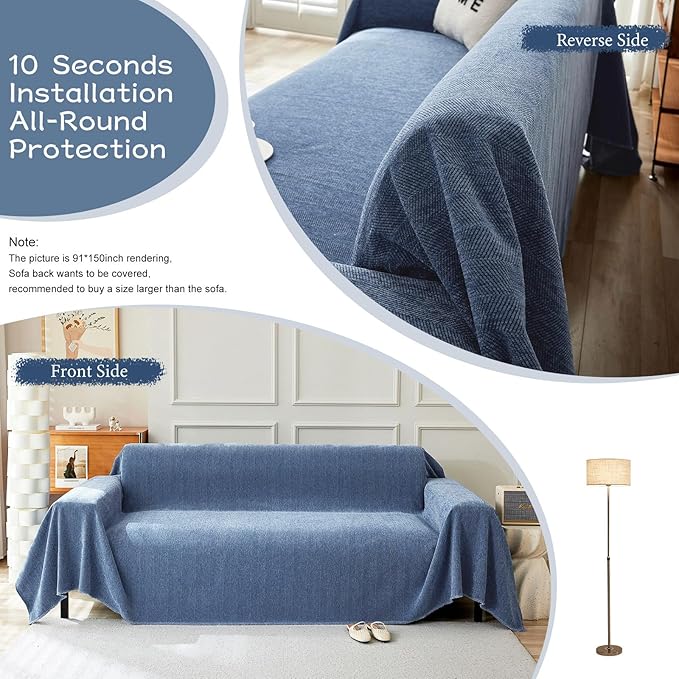 STACYPIK Thick Blue Sofa Covers Couch Covers for Dogs Herringbone Jacquard Couch Covers for 3 Cushion Couch Non-Slip Sectional Covers Protector Loveseat Couch Cover Pet Blanket Cover-71x134IN