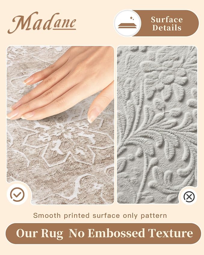 Madane Washable Area Rug 4x6, Low Pile Stain Resistant Vintage Area Rugs - Image 4
