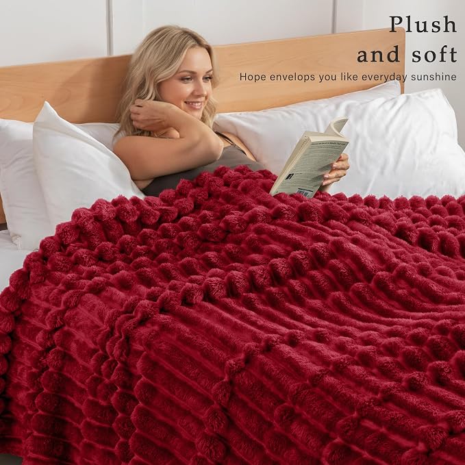 Exclusivo Mezcla Queen Size Flannel Fleece Blanket, Super Soft Striped Jacquard - Image 2