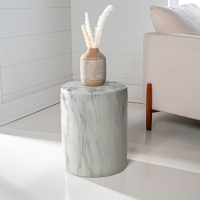 JONATHAN Y TBL1101A Troy 16" Modern Minimalist Faux Marble Column Indoor/Outdoor Indoor/Outdoor Accent Table Modern, Contemporary, Minimalist, Transitional for Living Room, Garden, Patio, Gray/White